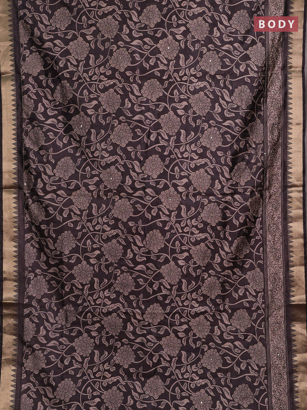 Grey Semi Tussar Saree - Kantha Work