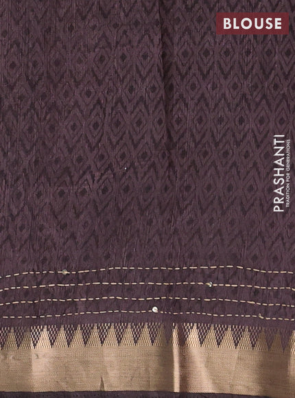 Grey Semi Tussar Saree - Kantha Work
