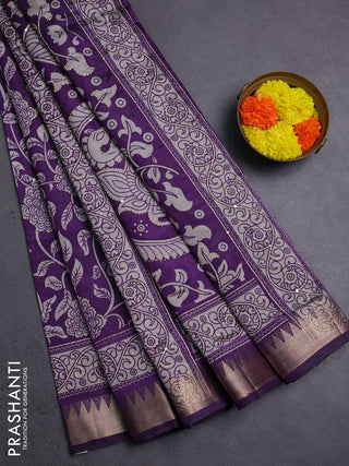 Purple Semi Tussar Saree - Kantha Work