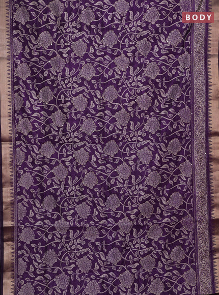 Purple Semi Tussar Saree - Kantha Work