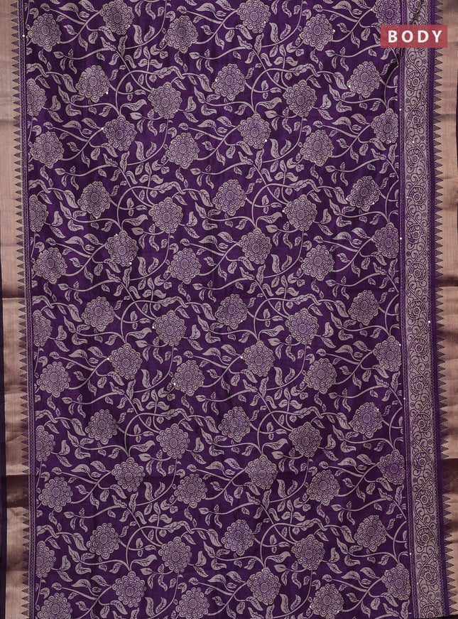 Purple Semi Tussar Saree - Kantha Work
