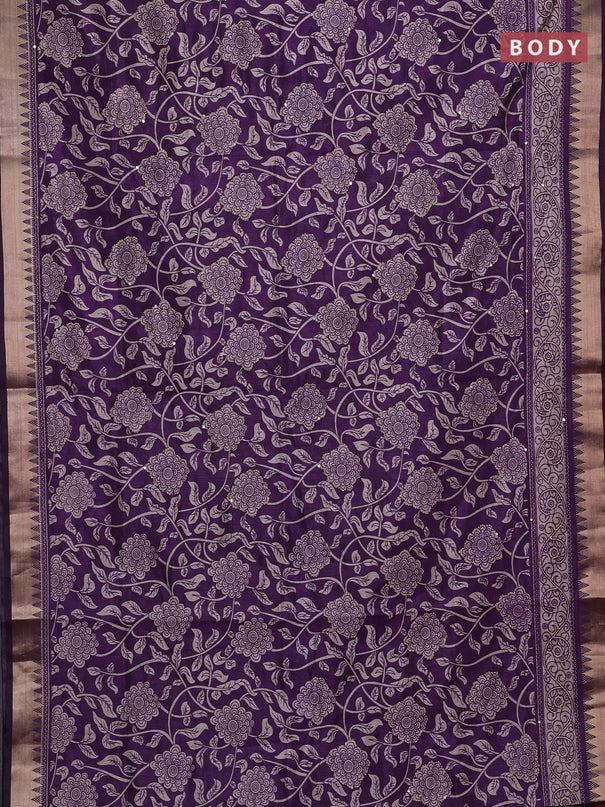 Purple Semi Tussar Saree - Kantha Work