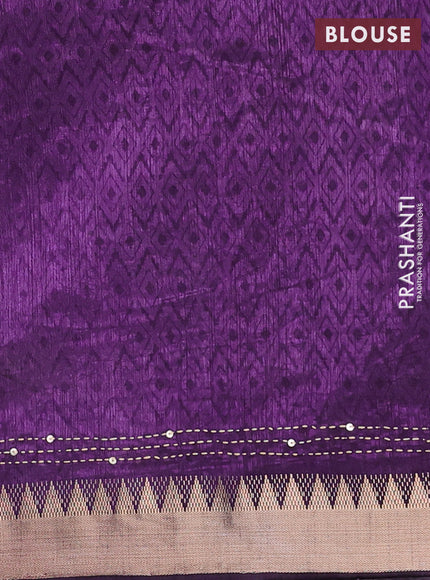 Purple Semi Tussar Saree - Kantha Work