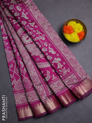 Magenta Pink Semi Tussar Saree - Kantha Work