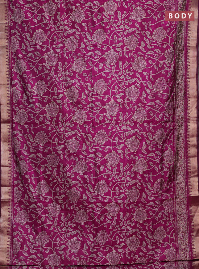 Magenta Pink Semi Tussar Saree - Kantha Work
