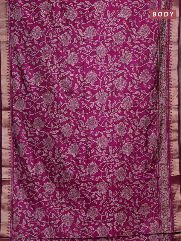 Magenta Pink Semi Tussar Saree - Kantha Work