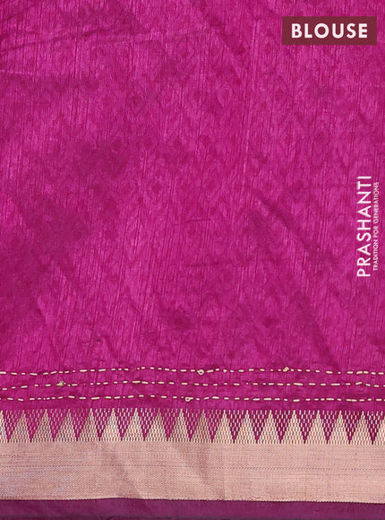 Magenta Pink Semi Tussar Saree - Kantha Work