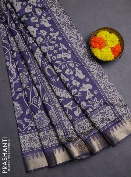 Grey Semi Tussar Saree - Kantha Work