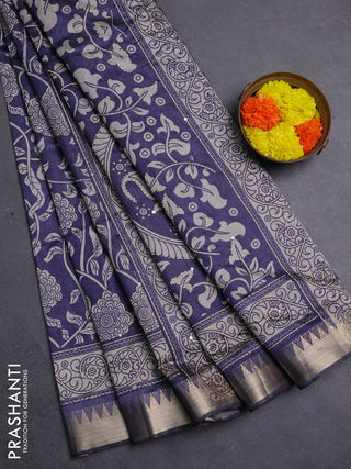 Grey Semi Tussar Saree - Kantha Work
