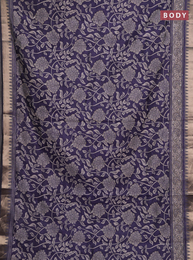 Grey Semi Tussar Saree - Kantha Work