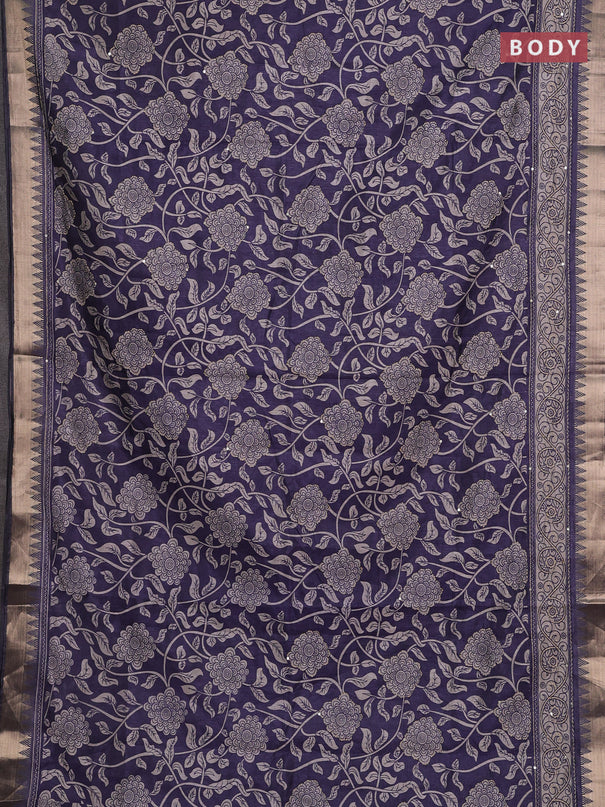 Grey Semi Tussar Saree - Kantha Work
