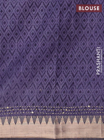 Grey Semi Tussar Saree - Kantha Work