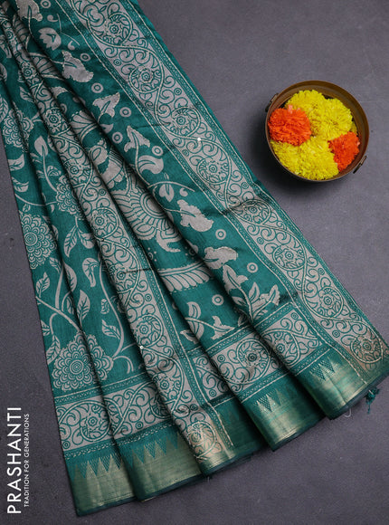 Green Semi Tussar Saree - Kantha Work