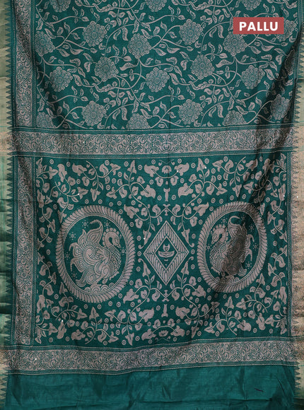 Green Semi Tussar Saree - Kantha Work