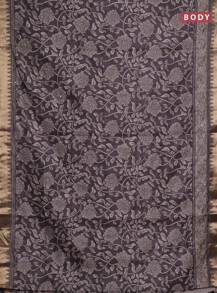 Grey Semi Tussar Saree - Kantha Work