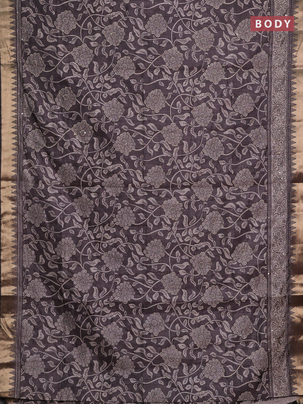 Grey Semi Tussar Saree - Kantha Work