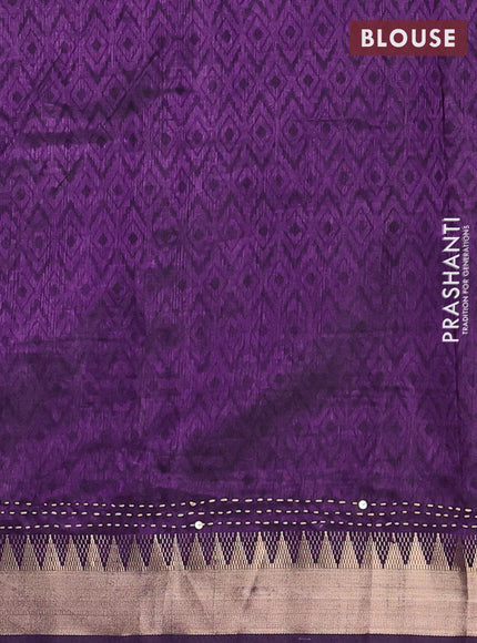 Green & Purple Semi Tussar Saree - Kantha Work