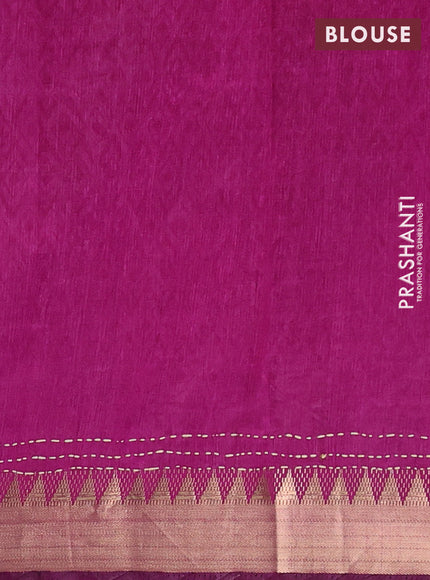 Navy Blue & Magenta Pink Semi Tussar Saree - Kantha Work