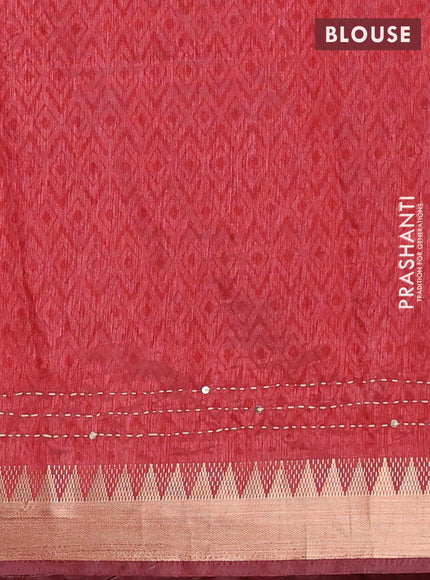 Grey & Red Semi Tussar Saree - Kantha Work