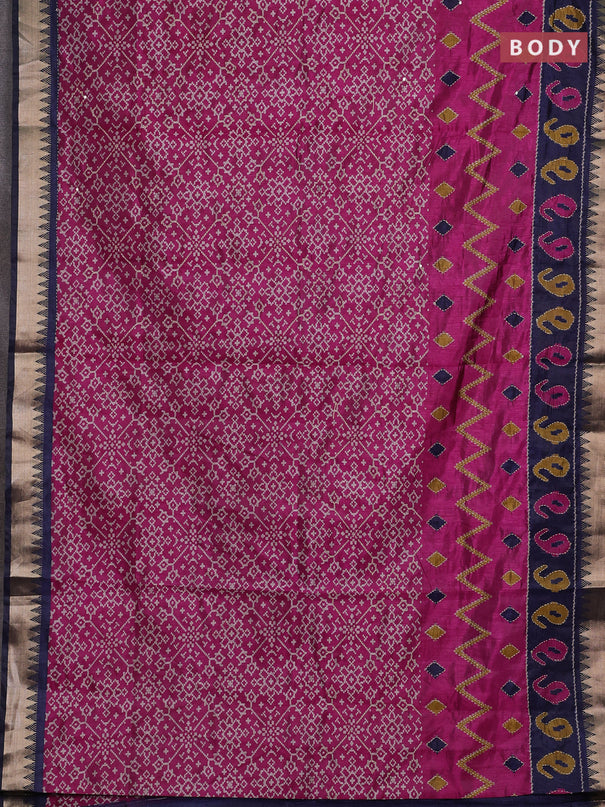 Magenta Pink & Navy Blue Semi Tussar Saree - Kantha Work