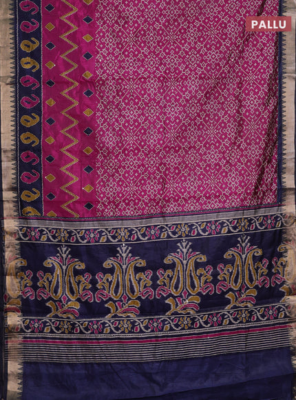 Magenta Pink & Navy Blue Semi Tussar Saree - Kantha Work