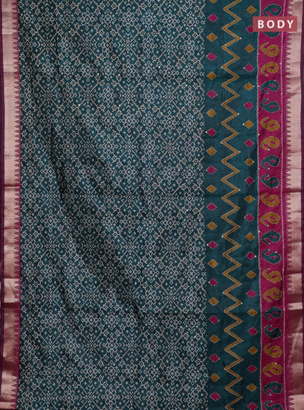 Green & Magenta Pink Semi Tussar Saree - Kantha Work