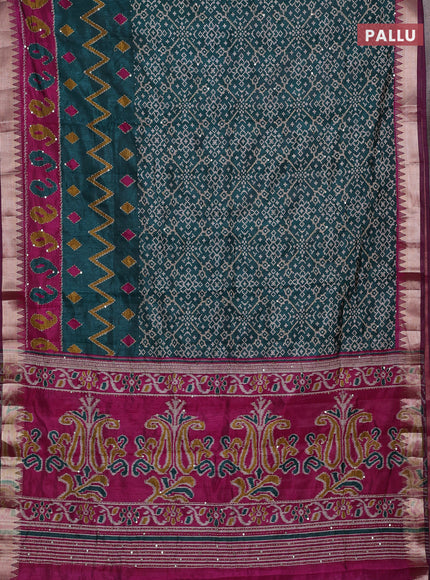 Green & Magenta Pink Semi Tussar Saree - Kantha Work