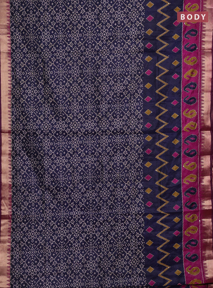 Navy Blue & Magenta Pink Semi Tussar Saree - Kantha Work