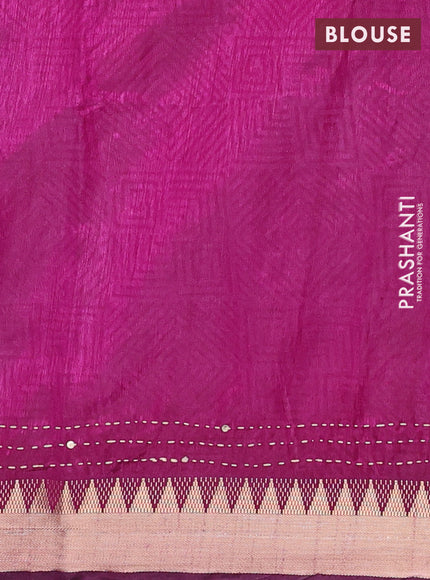 Navy Blue & Magenta Pink Semi Tussar Saree - Kantha Work