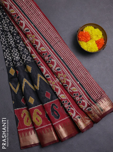 Black & Maroon Semi Tussar Saree - Kantha Work