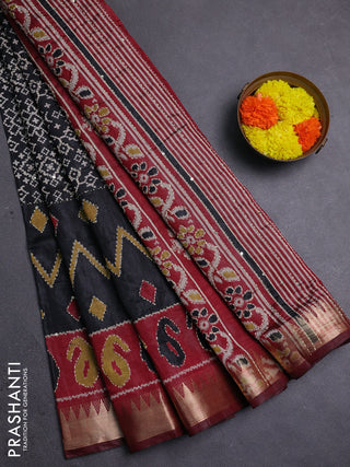 Black & Maroon Semi Tussar Saree - Kantha Work