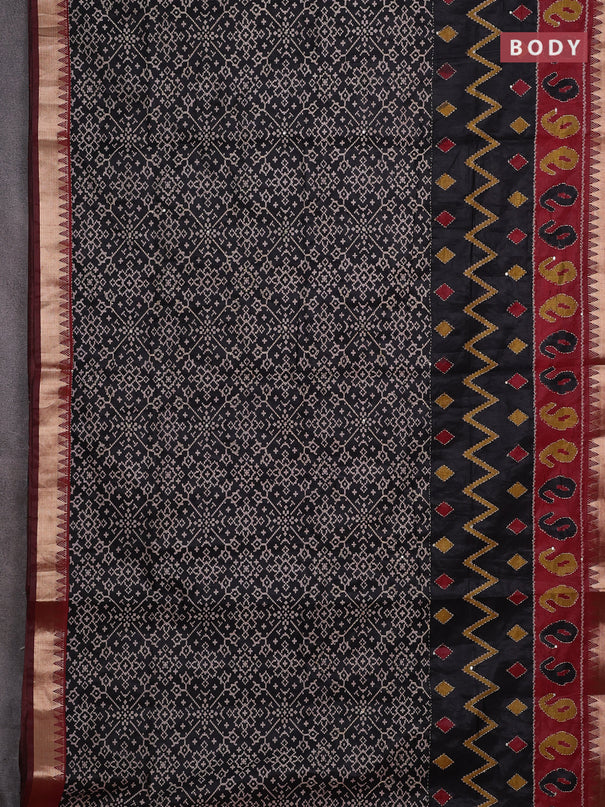 Black & Maroon Semi Tussar Saree - Kantha Work