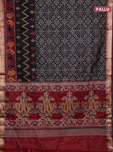 Black & Maroon Semi Tussar Saree - Kantha Work