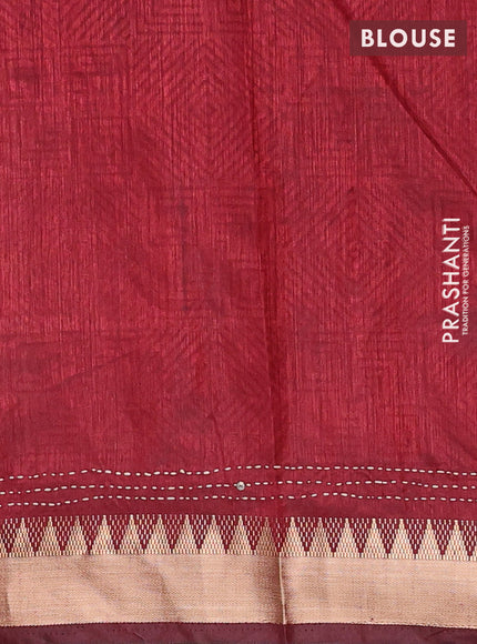 Black & Maroon Semi Tussar Saree - Kantha Work