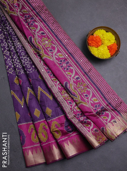 Purple & Magenta Pink Semi Tussar Saree - Kantha Work