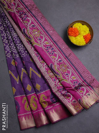 Purple & Magenta Pink Semi Tussar Saree - Kantha Work