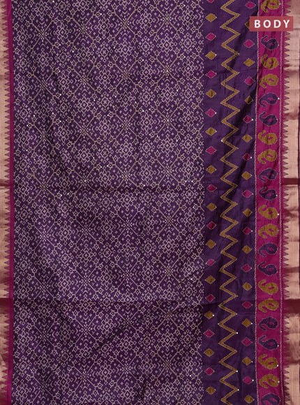 Purple & Magenta Pink Semi Tussar Saree - Kantha Work