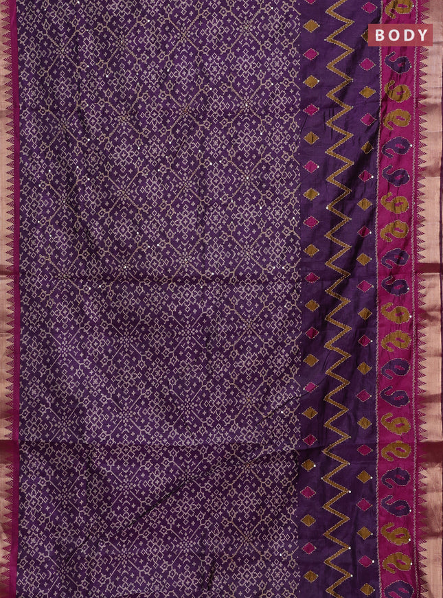 Purple & Magenta Pink Semi Tussar Saree - Kantha Work