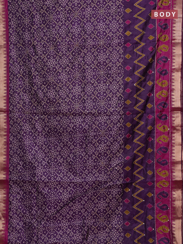 Purple & Magenta Pink Semi Tussar Saree - Kantha Work