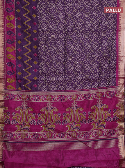 Purple & Magenta Pink Semi Tussar Saree - Kantha Work