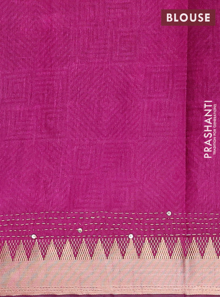 Purple & Magenta Pink Semi Tussar Saree - Kantha Work