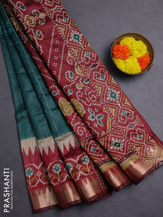 Green & Maroon Semi Tussar Saree - Kantha Work