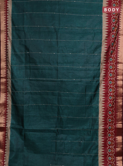 Green & Maroon Semi Tussar Saree - Kantha Work