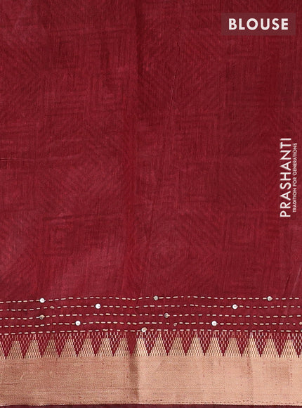 Green & Maroon Semi Tussar Saree - Kantha Work