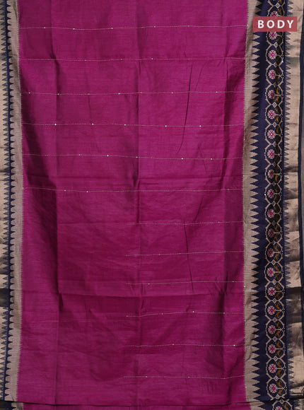 Magenta Pink & Navy Blue Semi Tussar Saree - Kantha Work