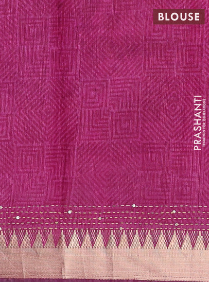 Navy Blue & Magenta Pink Semi Tussar Saree - Kantha Work