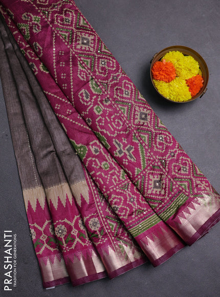Rosy Brown & Magenta Pink Semi Tussar Saree - Kantha Work