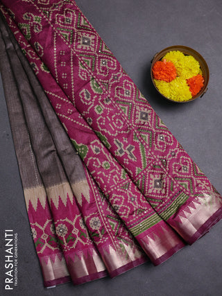 Rosy Brown & Magenta Pink Semi Tussar Saree - Kantha Work
