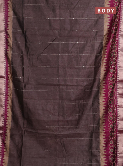 Rosy Brown & Magenta Pink Semi Tussar Saree - Kantha Work