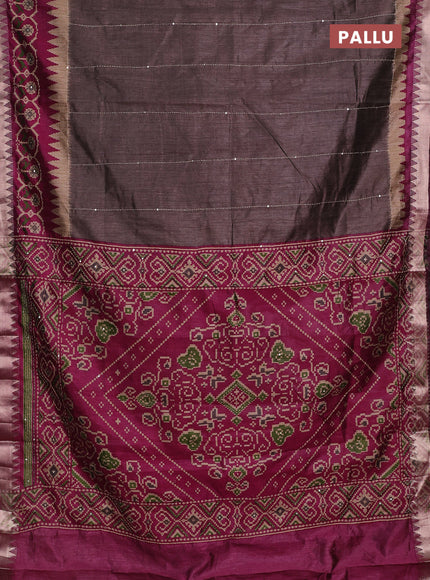 Rosy Brown & Magenta Pink Semi Tussar Saree - Kantha Work